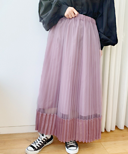 apres jour(アプレジュール)の「サテン切替チュールプリーツスカート【ZOZOTOWN限定アイテム】(スカート・レディース・ブラック/パープル/モカ・フリー)」の6枚目の写真
