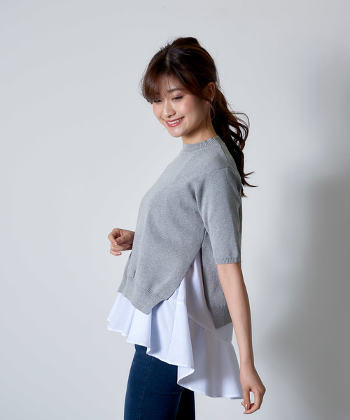 KOBE LETTUCE（コウベレタス）の「シャツインナー×半袖ニットプルオーバーSET【2点セット】（シャツ/ブラウス・レディース・パープル/グレー/ブラック/ブラック系その他/アイボリー/ラベンダー・FREE）」の4枚目の写真