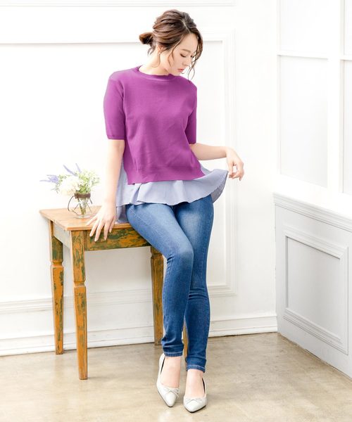 KOBE LETTUCE（コウベレタス）の「シャツインナー×半袖ニットプルオーバーSET【2点セット】（シャツ/ブラウス・レディース・パープル/グレー/ブラック/ブラック系その他/アイボリー/ラベンダー・FREE）」の17枚目の写真