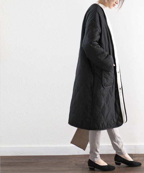 classicalelf(クラシカルエルフ)の「選べるリバーシブル ボア&ノーカラーキルティングコート(ノーカラージャケット・レディース・ベージュ/アイボリー/モカ/ベージュ系その他・MEDIUM/LARGE/X-LARGE)」の5枚目の写真