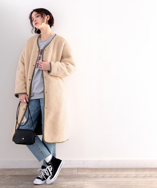 classicalelf(クラシカルエルフ)の「選べるリバーシブル ボア&ノーカラーキルティングコート(ノーカラージャケット・レディース・ベージュ/アイボリー/モカ/ベージュ系その他・MEDIUM/LARGE/X-LARGE)」の7枚目の写真