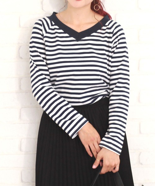 Amulet(アミュレット)の「ボーダーカットソー(Tシャツ/カットソー・レディース・ネイビー/ブラウン/グリーン・XL/M/L)」の3枚目の写真