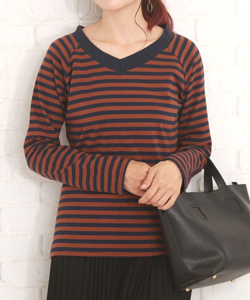 Amulet(アミュレット)の「ボーダーカットソー(Tシャツ/カットソー・レディース・ネイビー/ブラウン/グリーン・XL/M/L)」の1枚目の写真