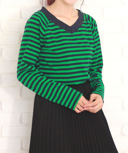 Amulet(アミュレット)の「ボーダーカットソー(Tシャツ/カットソー・レディース・ネイビー/ブラウン/グリーン・XL/M/L)」の2枚目の写真
