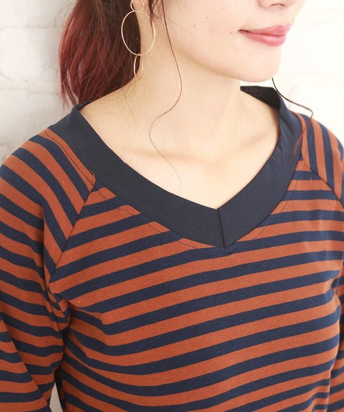Amulet(アミュレット)の「ボーダーカットソー(Tシャツ/カットソー・レディース・ネイビー/ブラウン/グリーン・XL/M/L)」の15枚目の写真