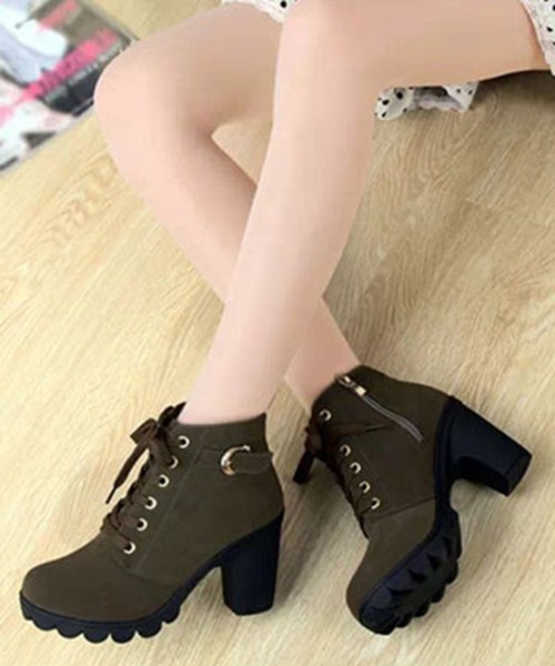 STYLEBLOCK（スタイルブロック）の「チャンキーヒールレースアップショートブーツブーティー（ブーツ・レディース・ブラック/グリーン/キャメル・41/36/37/38/39/40/35）」の3枚目の写真