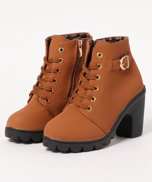 STYLEBLOCK（スタイルブロック）の「チャンキーヒールレースアップショートブーツブーティー（ブーツ・レディース・ブラック/グリーン/キャメル・41/36/37/38/39/40/35）」の5枚目の写真