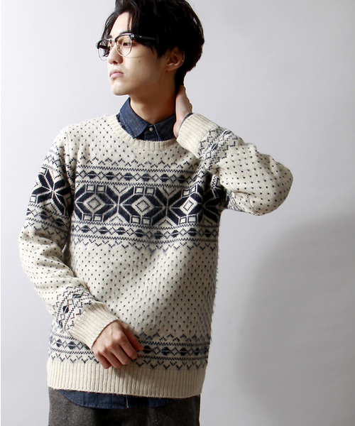 WEGO（ウィゴー）の「WEGO/雪柄ニット（ニット/セーター・メンズ・ホワイト/ダークグレー/ネイビー/ワイン・LARGE/MEDIUM）」の2枚目の写真