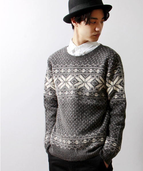 WEGO（ウィゴー）の「WEGO/雪柄ニット（ニット/セーター・メンズ・ホワイト/ダークグレー/ネイビー/ワイン・LARGE/MEDIUM）」の3枚目の写真