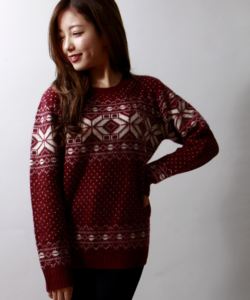 WEGO（ウィゴー）の「WEGO/雪柄ニット（ニット/セーター・メンズ・ホワイト/ダークグレー/ネイビー/ワイン・LARGE/MEDIUM）」の15枚目の写真