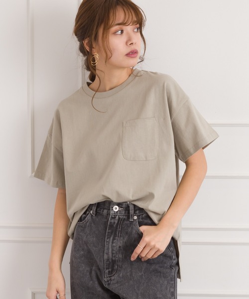 SpRay（スプレイ）の「ポケ付クルーネックTシャツ（Tシャツ/カットソー・レディース・チャコールグレー/ブラック/ピンク/アイボリー/ライトカーキ/ダークベージュ・FREE）」の5枚目の写真