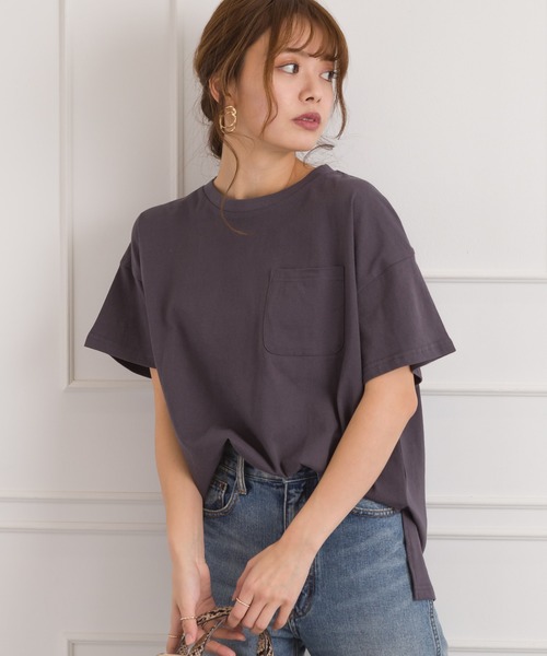 SpRay（スプレイ）の「ポケ付クルーネックTシャツ（Tシャツ/カットソー・レディース・チャコールグレー/ブラック/ピンク/アイボリー/ライトカーキ/ダークベージュ・FREE）」の4枚目の写真