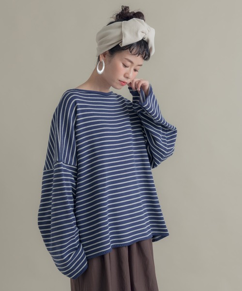 Libra Cue(リブラ キュー)の「Libra ワイドスリーブボーダールーズニット(ニット/セーター・レディース・アイボリー/ブラック/ネイビー・FREE)」の3枚目の写真