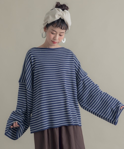 Libra Cue(リブラ キュー)の「Libra ワイドスリーブボーダールーズニット(ニット/セーター・レディース・アイボリー/ブラック/ネイビー・FREE)」の20枚目の写真