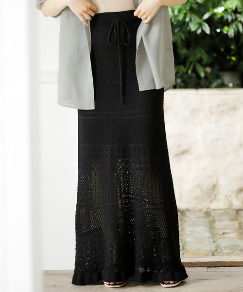 INGNI（イング）の「クロシェ編みニットスカート（スカート・レディース・アイボリー/ブラック/ライトブラウン・M）」の3枚目の写真