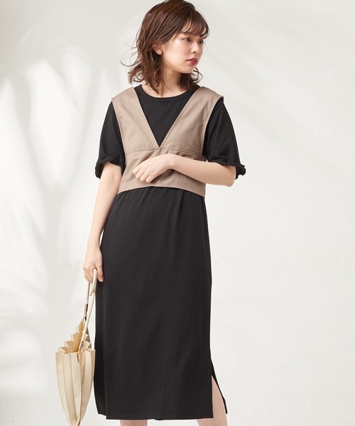 natural couture（ナチュラルクチュール）の「カットワンピース+バックレースアップビスチェセット（ワンピース・レディース・ブラック/カーキ/アイボリー・FREE）」の2枚目の写真