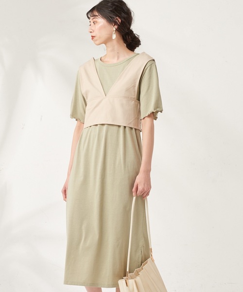 natural couture（ナチュラルクチュール）の「カットワンピース+バックレースアップビスチェセット（ワンピース・レディース・ブラック/カーキ/アイボリー・FREE）」の13枚目の写真