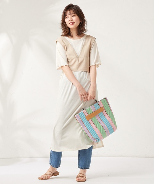 natural couture（ナチュラルクチュール）の「カットワンピース+バックレースアップビスチェセット（ワンピース・レディース・ブラック/カーキ/アイボリー・FREE）」の5枚目の写真