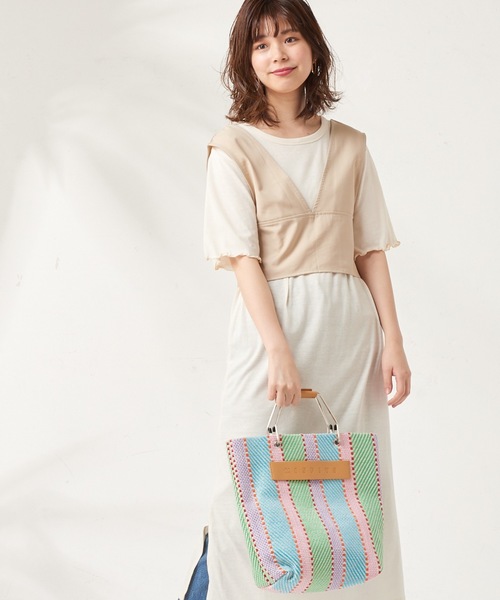 natural couture（ナチュラルクチュール）の「カットワンピース+バックレースアップビスチェセット（ワンピース・レディース・ブラック/カーキ/アイボリー・FREE）」の6枚目の写真