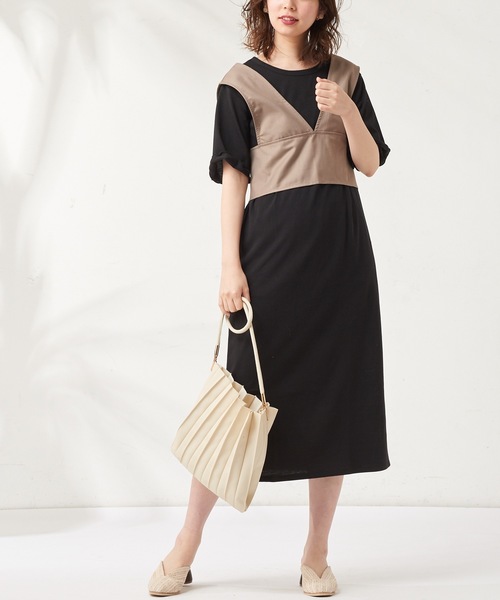 natural couture（ナチュラルクチュール）の「カットワンピース+バックレースアップビスチェセット（ワンピース・レディース・ブラック/カーキ/アイボリー・FREE）」の8枚目の写真