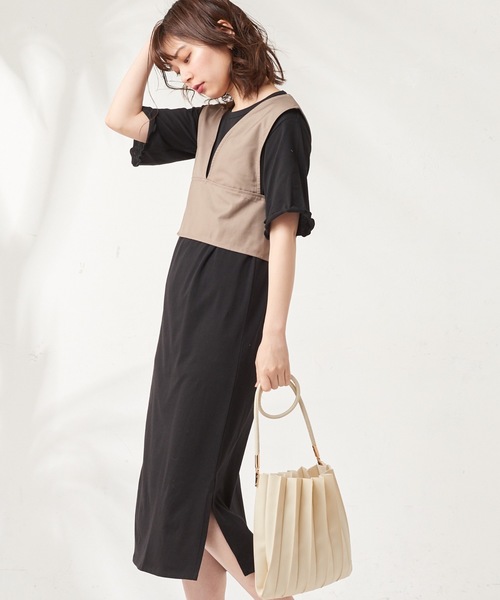 natural couture（ナチュラルクチュール）の「カットワンピース+バックレースアップビスチェセット（ワンピース・レディース・ブラック/カーキ/アイボリー・FREE）」の10枚目の写真