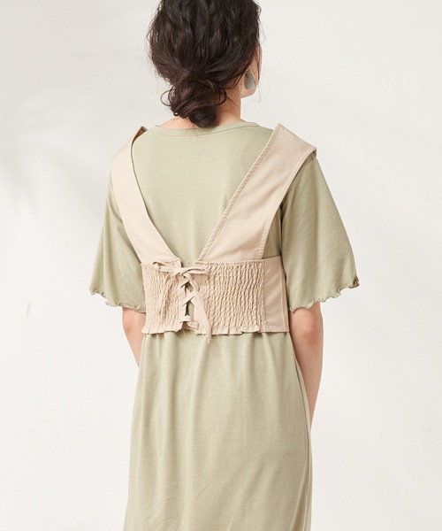 natural couture（ナチュラルクチュール）の「カットワンピース+バックレースアップビスチェセット（ワンピース・レディース・ブラック/カーキ/アイボリー・FREE）」の14枚目の写真
