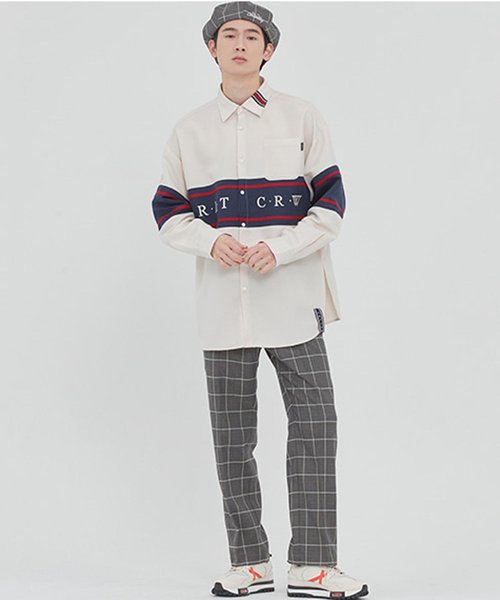 ROMANTIC CROWN（ロマンティッククラウン）の「『ROMANTIC CROWN』RMTCRW CROSS LINE SHIRT/クロスラインシャツ（シャツ/ブラウス・レディース・ネイビー/アイボリー・M/L）」の16枚目の写真