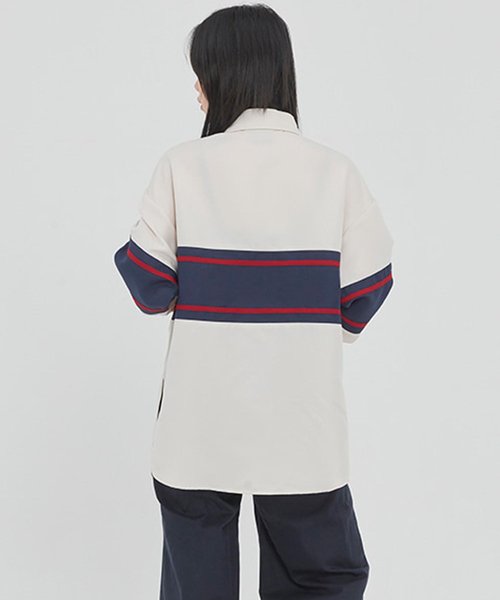 ROMANTIC CROWN（ロマンティッククラウン）の「『ROMANTIC CROWN』RMTCRW CROSS LINE SHIRT/クロスラインシャツ（シャツ/ブラウス・レディース・ネイビー/アイボリー・M/L）」の10枚目の写真