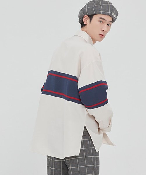 ROMANTIC CROWN（ロマンティッククラウン）の「『ROMANTIC CROWN』RMTCRW CROSS LINE SHIRT/クロスラインシャツ（シャツ/ブラウス・レディース・ネイビー/アイボリー・M/L）」の15枚目の写真