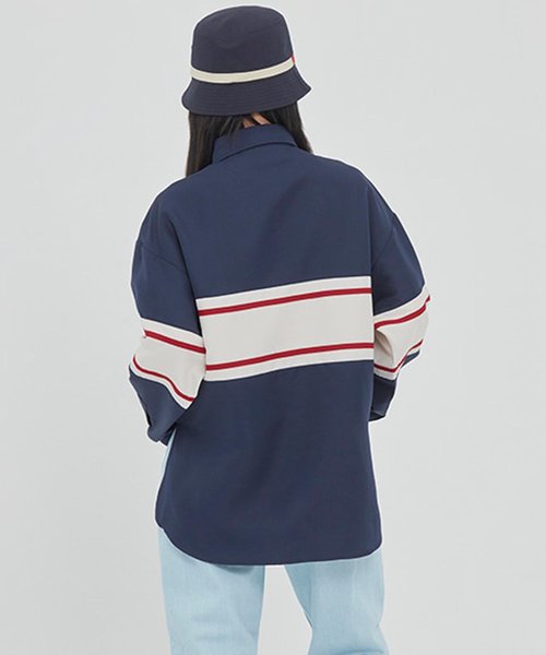 ROMANTIC CROWN（ロマンティッククラウン）の「『ROMANTIC CROWN』RMTCRW CROSS LINE SHIRT/クロスラインシャツ（シャツ/ブラウス・レディース・ネイビー/アイボリー・M/L）」の19枚目の写真