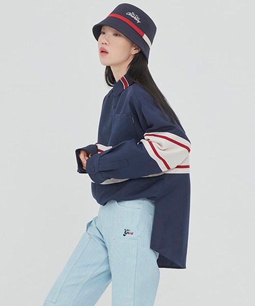 ROMANTIC CROWN（ロマンティッククラウン）の「『ROMANTIC CROWN』RMTCRW CROSS LINE SHIRT/クロスラインシャツ（シャツ/ブラウス・レディース・ネイビー/アイボリー・M/L）」の18枚目の写真