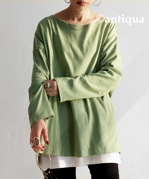 antiqua（アンティカ）の「こなれた雰囲気醸す、ボートネックロンT（Tシャツ/カットソー・レディース・ブラック/オフホワイト/チョコ/ブラウン系その他/ベージュ系その他/グリーン系その他/ブルー系その他/ライラック・FREE）」の6枚目の写真