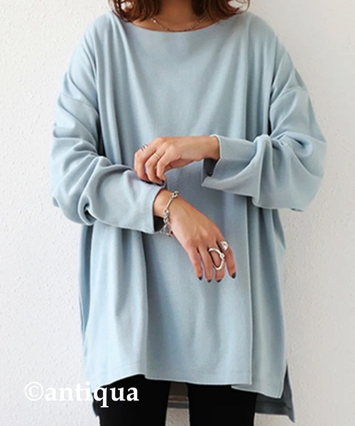 antiqua（アンティカ）の「こなれた雰囲気醸す、ボートネックロンT（Tシャツ/カットソー・レディース・ブラック/オフホワイト/チョコ/ブラウン系その他/ベージュ系その他/グリーン系その他/ブルー系その他/ライラック・FREE）」の7枚目の写真