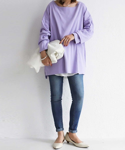 antiqua（アンティカ）の「こなれた雰囲気醸す、ボートネックロンT（Tシャツ/カットソー・レディース・ブラック/オフホワイト/チョコ/ブラウン系その他/ベージュ系その他/グリーン系その他/ブルー系その他/ライラック・FREE）」の8枚目の写真