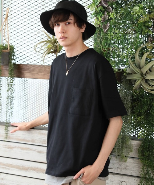 ARCADE（アーケード）の「2枚セット アンサンブル ポケ付きビッグTシャツ×ロングタンクトップ（アンサンブル・メンズ・ブラック/ベージュ/ライム/パープル/ホワイト/ブラウン・L/LL/M）」の3枚目の写真