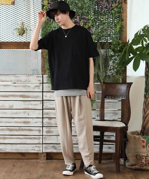 ARCADE（アーケード）の「2枚セット アンサンブル ポケ付きビッグTシャツ×ロングタンクトップ（アンサンブル・メンズ・ブラック/ベージュ/ライム/パープル/ホワイト/ブラウン・L/LL/M）」の14枚目の写真