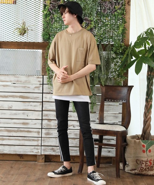 ARCADE（アーケード）の「2枚セット アンサンブル ポケ付きビッグTシャツ×ロングタンクトップ（アンサンブル・メンズ・ブラック/ベージュ/ライム/パープル/ホワイト/ブラウン・L/LL/M）」の16枚目の写真