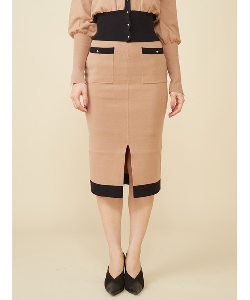 ROYAL PARTY（ロイヤルパーティー）の「バイカラーニットタイトスカート（スカート・レディース・ベージュ/オレンジ/ブラック・FREE）」の2枚目の写真