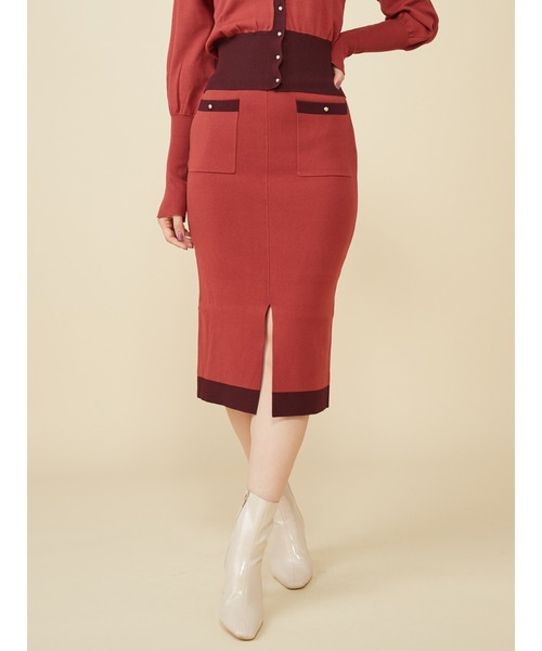 ROYAL PARTY（ロイヤルパーティー）の「バイカラーニットタイトスカート（スカート・レディース・ベージュ/オレンジ/ブラック・FREE）」の3枚目の写真