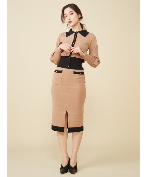 ROYAL PARTY（ロイヤルパーティー）の「バイカラーニットタイトスカート（スカート・レディース・ベージュ/オレンジ/ブラック・FREE）」の11枚目の写真