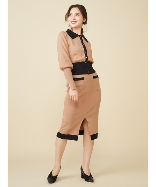 ROYAL PARTY（ロイヤルパーティー）の「バイカラーニットタイトスカート（スカート・レディース・ベージュ/オレンジ/ブラック・FREE）」の12枚目の写真