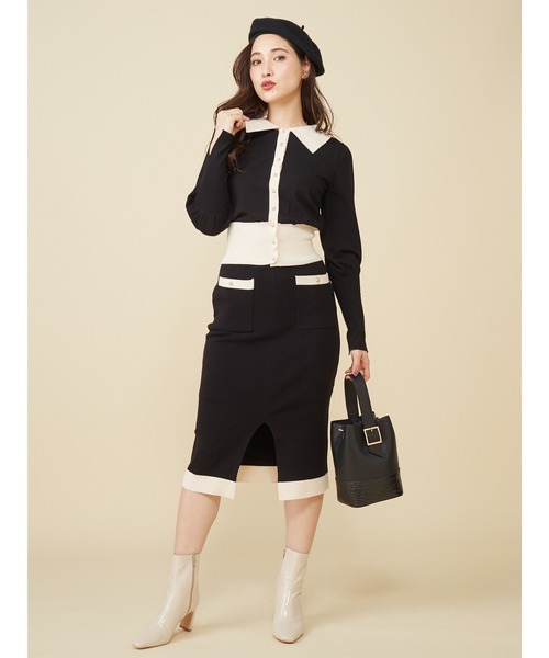 ROYAL PARTY（ロイヤルパーティー）の「バイカラーニットタイトスカート（スカート・レディース・ベージュ/オレンジ/ブラック・FREE）」の9枚目の写真