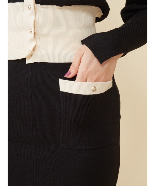 ROYAL PARTY（ロイヤルパーティー）の「バイカラーニットタイトスカート（スカート・レディース・ベージュ/オレンジ/ブラック・FREE）」の4枚目の写真