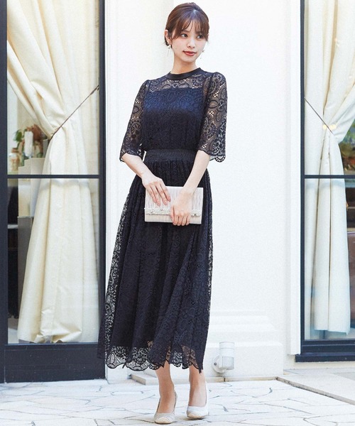 結婚式 二次会 パーティー ロング ドレス レース シアー ニアナ niana