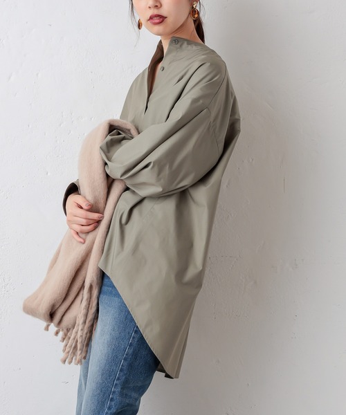 natural couture（ナチュラルクチュール）の「ボリュームロングシャツ（シャツ/ブラウス・レディース・オフホワイト/ベージュ/カーキ/ストライプ・FREE）」の4枚目の写真