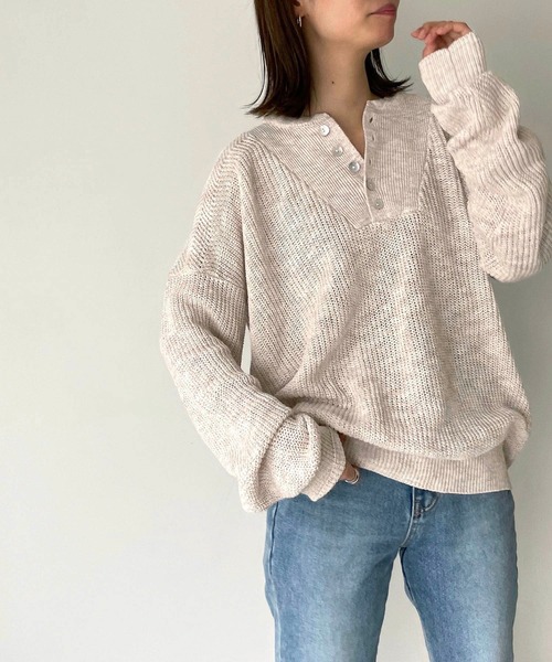 CANAL JEAN（キャナルジーン）の「RED CHOP WORKS(レッドチョップワークス) ヘンリーニット（ニット/セーター・レディース・ベージュ/オフホワイト・38）」の3枚目の写真