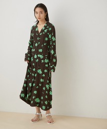 【新品】GANNI ガニー　フラワー 半袖ワンピース グリーン グリーン（緑）系 Ganni(ガニー) ワンピース・オールインワン