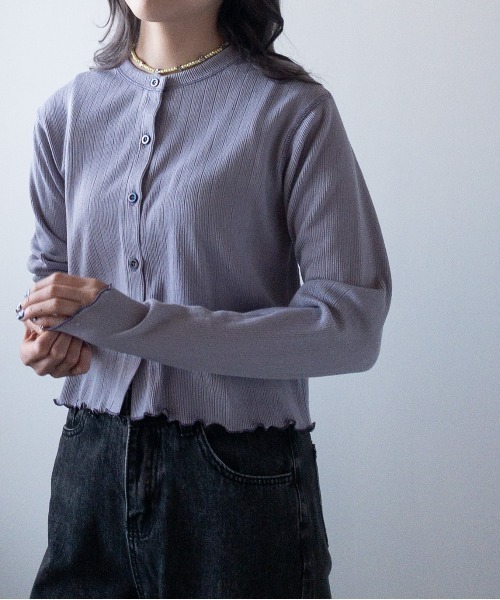 PUBLUX（パブリュクス）の「【PUBLUX/パブリュクス】リップル配色ステッチメローショートカーディガン（カーディガン/ボレロ・レディース・ラベンダー/ベージュ/スミクロ・ﾌﾘ-）」の21枚目の写真