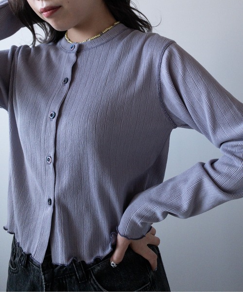 PUBLUX（パブリュクス）の「【PUBLUX/パブリュクス】リップル配色ステッチメローショートカーディガン（カーディガン/ボレロ・レディース・ラベンダー/ベージュ/スミクロ・ﾌﾘ-）」の20枚目の写真