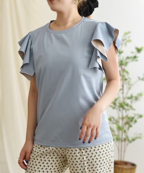 palm RICHE(ポームリシュ)の「バイカラーフリルトップス(Tシャツ/カットソー・レディース・ブラック/オフホワイト/サックスブルー・M)」の3枚目の写真